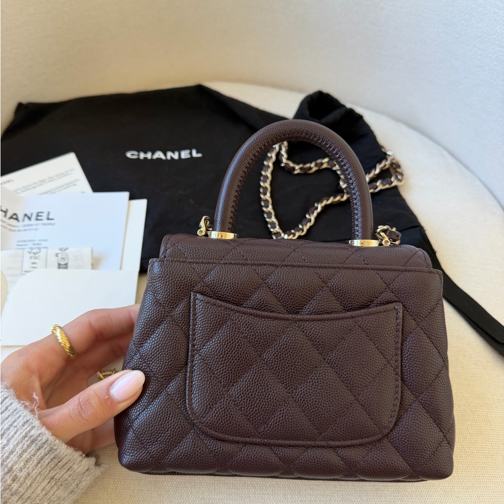 CHANEL Mini Coco Handle Flap Bag Burgundy Caviar Gold With Receipt - Picture 6 of 10